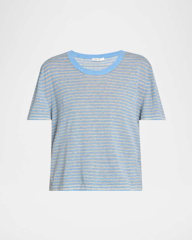 Jansu Striped Short-Sleeve Cotton-Cashmere Top